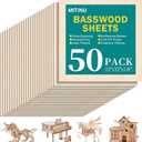 50 Pack Basswood Sheets for Crafts,12"x12"x1/8" 3mm Thick Plywood Sheets with Smooth Surfaces-Unfinished Squares Wood Boards for Laser Cutting, Wood Burning, Architectural Models, Staining
