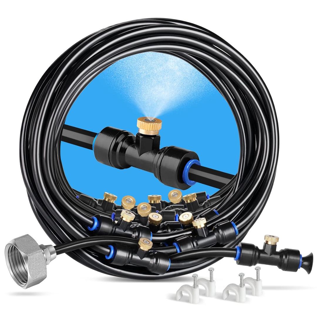 homenote Misting Cooling System 75FT(23M) Pre-Assembled Kit with 28 Brass Nozzles & 3/4" Brass Adapter, Outdoor Mister for Patio, Backyard, Pergola & Greenhouse