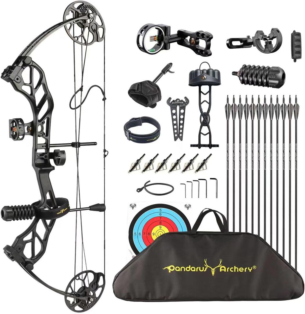 Compound Bow Package for Adults and Teens,19-70 Lbs Draw Weight Adjustable,19"-30" Draw Length,Limbs Made in USA,Archery Bow and Arrow Set,up to 320 fps, Let Off 75%2024 New