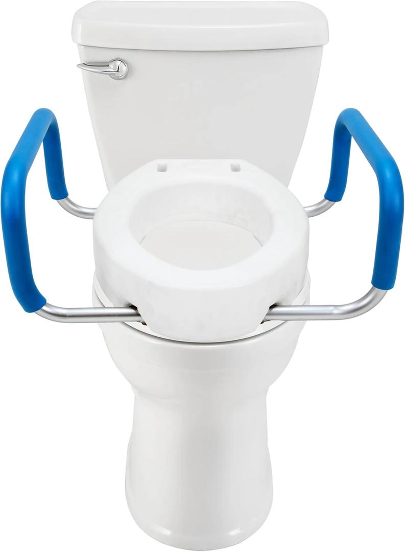 Heavy Duty Elongated Toilet Seat Riser, Easy to Install - 3.5"" Lift - 300 lbs Capacity, Premium Padded Support Handles, White