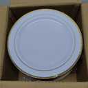 bUCLA 100Pieces Gold Plastic Plates - 6.25inch White with Gold Rim Disposable Salad/Dessert/Appetizer/Small Cake Plates Premium Hard - Ideal for Wedding, Party