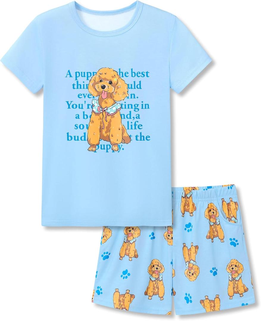 Tebbis Tween Girls Pajamas Trendy Tie Dye Spiral 2-Piece Shirt & Shorts PJ Set Jammies Size 6-18