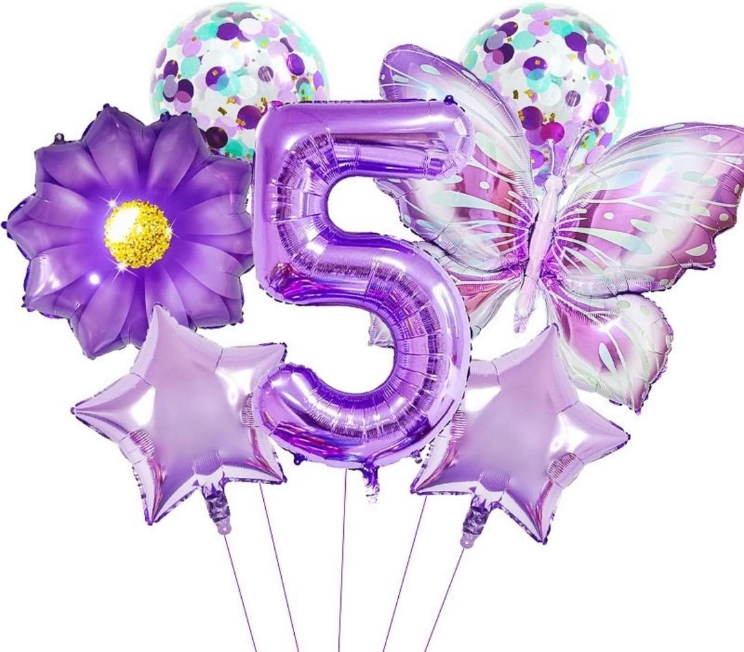 Purple 5th Birthday Decorations for GirlsButterfly Number 5 Balloons Set, Butterfly Party Decoration Supplies. (Purple 5)