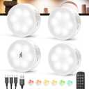 Radar Motion Sensor Puck Lights with Remote Control, RGB Rechargeable Wireless Under Cabinet Lighting for Kitchen, Magnet Stick on LED Closet Lights, Cordless Night Light for Counter, Stair, Bookshelf