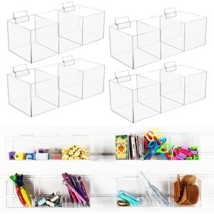 Suzile 4 Pack Clear Slatwall Acrylic Retail Tray 3 Compartment Dump Bin Acrylic Storage Caddy Product Storage Display Tray Slatwall Shelves Organizer for School Business Shop (12.25" W X 5" D X 4" H)
