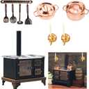 1/12 Miniature Furniture Cooking Stove Mini Retro Metal Stove with Miniature Wall Candle Holder Mini Pots Mini Spoon Shovel Cookware Tools for 1:12 Scale Kitchen Decoration