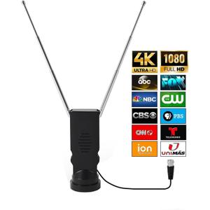 Smart Indoor TV Antenna - Long Range Rabbit Ears, Cable-Free Digital HDTV Channels, Stickiness Base for Easy Placement in Both Home and Car