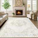 6x9 Area Rugs for Living Room, Washable Vintage Floral Rug Non-Slip, Stain Resistant Low-Pile Floor Carpet for Bedroom Dining Room Nursery, Soft Kid & Pet Friendly Traditional Decor (Beige, 6x9)