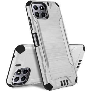 TJS Compatible for Boost Mobile Celero 5G Plus 2023 7.0" Case (Plus Version Only), Magnetic Support Hybrid Shockproof Metallic Brush Finish Phone Case (Silver)