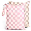 Tiny Twinkle Mess Proof Wet Bags | 2-Pack Reusable Waterproof Wet Bags for Swimsuits | Baby Clothes | Travel & Diaper Bag (Pink, Brown Checkers)