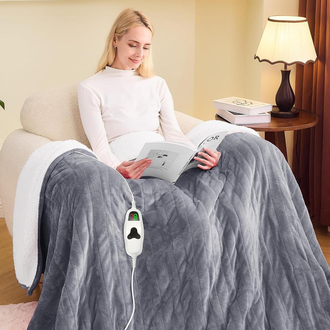 greenoak Heated Blanket Electric Full 72"X84", Heating Blanket with 10 Heat Levels 1/2/4/6/8 Hours Auto-Off, Fleece Soft Christmas Blanket,Gifts for Grandma Seniors Mom,Misty Grey