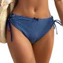 Women's Bikini Bottom Mid Waisted Moderate Coverage Bathing Suit Bottoms Swimsuit Adjustable Side Tie Swim Briefs,Large