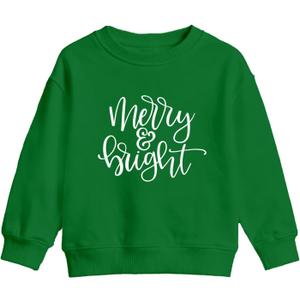 Christmas Sweatshirts Kids Boys Girls 2-7 Years Merry And Bright Sweatshirts Toddler Xmas Long Sleeve Shirt (Green)