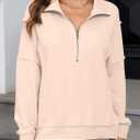 BLENCOT Womens Oversized Sweatshirt Half Zip Fleece Pullover Long Sleeve Fall Side Slit Tops (Beige, L)
