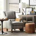 Tannery Brown Leather Ottoman Pouf Sofa, Storage Ottoman Chair - Round, Handmade (17x16x16 inch)