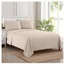 Bedding Set 2 Pillowcases + Fitted Sheet + Flat Sheet King Size Beige