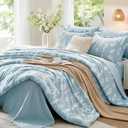 MUXHOMO Mineral Blue Cal King Comforter Set, Elegant Floral Print Bed in a Bag 7 Pieces, Ultra Soft & Breathable Reversible Botanical Pattern Bedding Set with Comforter, Sheets, Pillowcases, and Shams