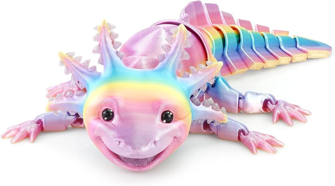 3D Printed Axolotl Fidget Toy, 3D Printed Animals Toy,Articulated Flexible Axolot Fidget Toy, Fun Gift (Rainbow, 10 in)