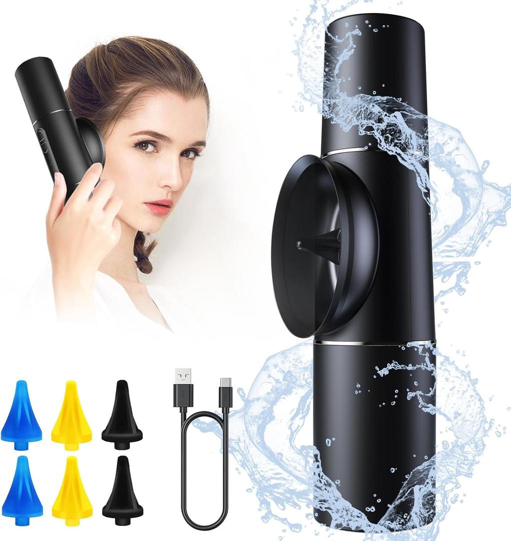 Water Powered Ear Cleaner, Electric Ear Wax Removal Kit, Ear Irrigation Flushing System, Ear Cleaning Washer Kit with 4 Pressure Modes, Safe & Effective for Ear Wax Buildup (Black)