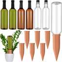 SiliFine 6 Sets Plant Watering Devices Include Terracotta Self Watering Spikes and 26 oz Plastic Bottles, Slow Release Vacation Insert Automatic Plant Waterer Device (Green Clear Brown and Terracotta)
