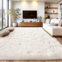 Cream White Plush Rug for Living Room Fuzzy Carpet for Bedroom Dorm, Non-Slip High Pile Rug, Shag Rug for Playroom Nursery Home Office Decor 8X10 Ft