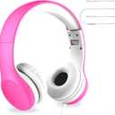 LilGadgets Connect+ Foldable Headphones, Adjustable Fit Soft Touch Padding for Kids with Mic, Volume-Limited & Noise Reduction On-Ear Wired Headset for School with Share Port - Pink, Ages 3-14