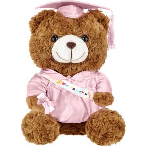 Hollowfly Graduation Bears 2025 Plush Stuffed Animal Bear with Gown Cap Tassel Set Cute Brown Graduate Gifts Stuffed Animal Doll Plush Toy for Party Supplies(13.8 Inch,Pink)