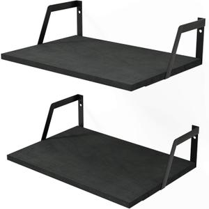 SRIWATANA Floating Shelves Wall Mounted Set of 2 Rustic Wood Shelves with Large Capacity(Black