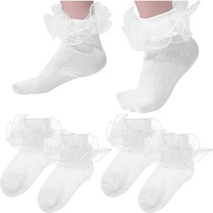 2 pairs Girls Socks Soft Lace Ankle Socks for Toddlers Cute Flower Decoration for Daily Wear and Special Occasions