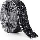 Tenn Well Self Adhesive Rhinestone Tape, 3 Yards x 30mm Resin Crystal Rhinestone Ribbon Decorative Bling Tape for Bathroom Mirror, Furniture, Wardrobe, Clothes, DIY Crafts, Halloween Decor (Black)