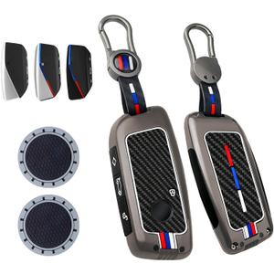 3 Pack for BMW Key Fob Cover, Fit for 2023-2025 2026 New X5 X6 X1 X7 5 7 iX i7 740i 760i XM Accessories, Zinc Alloy Key Case with Carbon Fiber Pattern Silicone Remote Key Protector Keychain