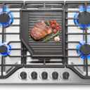 SNDOAS 30 Inch Gas Cooktop, 5 SABAF Burners 47400 BTU Built-in Gas Stove Top with 22000 BTU Triple Ring Wok Burner, Cast Iron Griddle, Stainless Steel Top, NG/LPG Convertible, Knob Control