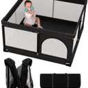 Foldable Baby Playpen, 51"x51" Indoor & Outdoor Play Yard with Single-Joint Frame, Breathable Mesh, Non-Slip Base, Portable Playpen for Toddlers and Infants (Black)
