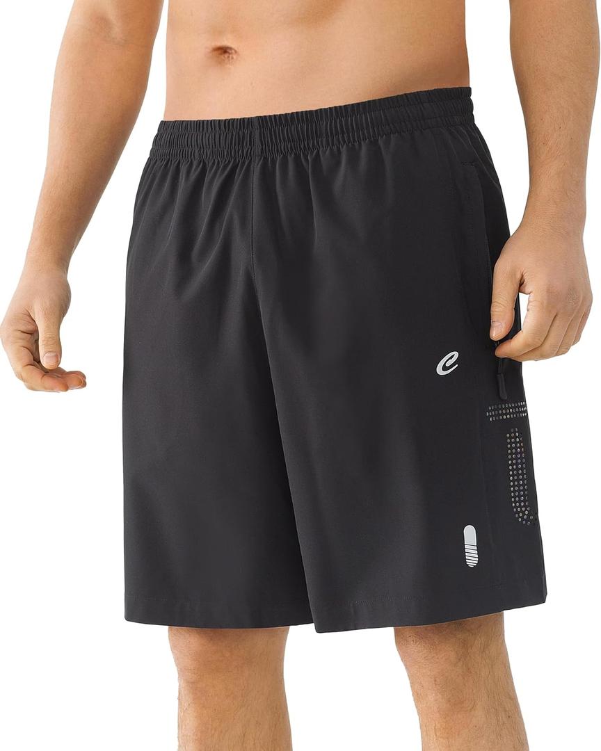 Cosmolle Men's 7" Quick-Dry Hiking Shorts UPF50+ Reflective, Lightweight 3 Zipper Pockets Stretch for Running Gym Outdoor (Black, XXL)