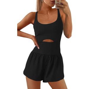 SENSERISE Womens Workout Rompers Athletic Romper Running Onesie One Piece Exercise Jumpsuits Gym Yoga Outfits (Black), X