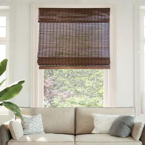 CHICOLOGY Bamboo Roman Shade, Cordless Light Filtering Woven Wood Window Treatment for Living Room, Dining Room, Kitchen & Office, Natural Bamboo Blinds for Boho Coastal Decor, Buffalo, 27"W x 64"H