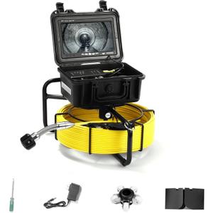 Sewer Camera, 20/50m, 7" Screen Pipeline Inspection Camera Waterproof IP68 w/12 Adjustable LEDs, DVR Function Have 32GB SD Card .for Sewer Line, Duct Drain Pipe Plumbing (98.4ft/30M DVR)