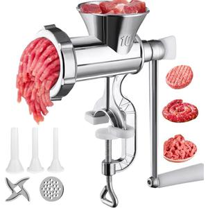 Meat Grinder Manual Mincer - Meat Grinders For Home Use Sausage Maker & Burger Patty Stuffer with Table Clamp, Hand Operated Kitchen Tool for Homemade Pork, Beef, and Sausage - Easy to Clean 10