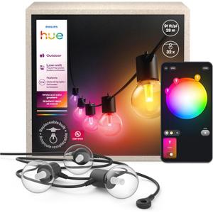 Philips Hue Festavia Globe Outdoor String Lights, White and Color Ambiance, 91ft, 32 Bulbs, Dimmable, Control with Hue App, Compatible with Alexa, Google Assistant, Apple Home