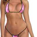 SHERRYLO Micro Bikini Extreme G String Slutty Mini Thong Bikinis Sexy Teeny Swimsuit for Women Triangle Exotic Bathing Suit Mettalic Pink, M