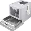 Enclosed Cat Litter Box with Lid Top Exit Covered Metal Stainless Steel Litter Box Leak Proof & Odorless Easy to Clean Including Cat Litter Scoop and Litter Mat (Gray)