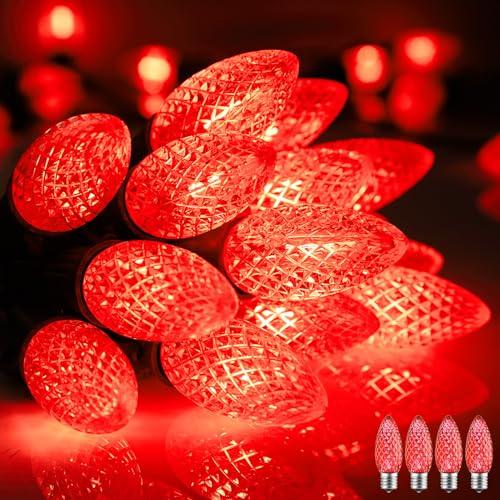 Minetom C9 Christmas String Lights, 100 Ft Red C9 Outdoor Christmas Lights with 100 Strawberry C9 Led Bulbs, Connectable UL Certified for Outdoor Indoor Roofline Holiday Backyard Xmas Decor