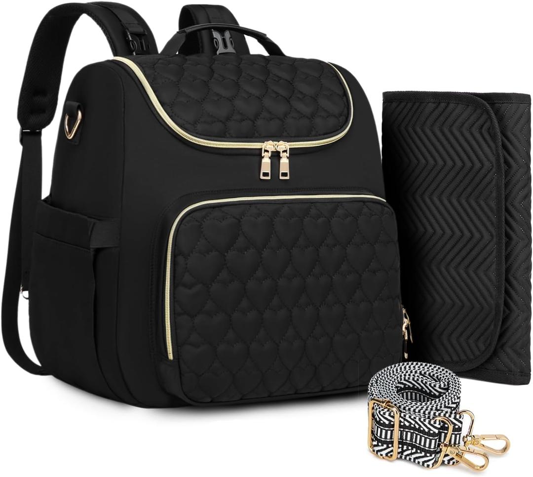 Diaper Bag Backpack, 4 in 1 Convertible Baby Travel Backpacks, Diaper Bag with Changing Pad Diaper bag, Baby Bag for Mom, Insulated Pockets, Stroller Straps, Black