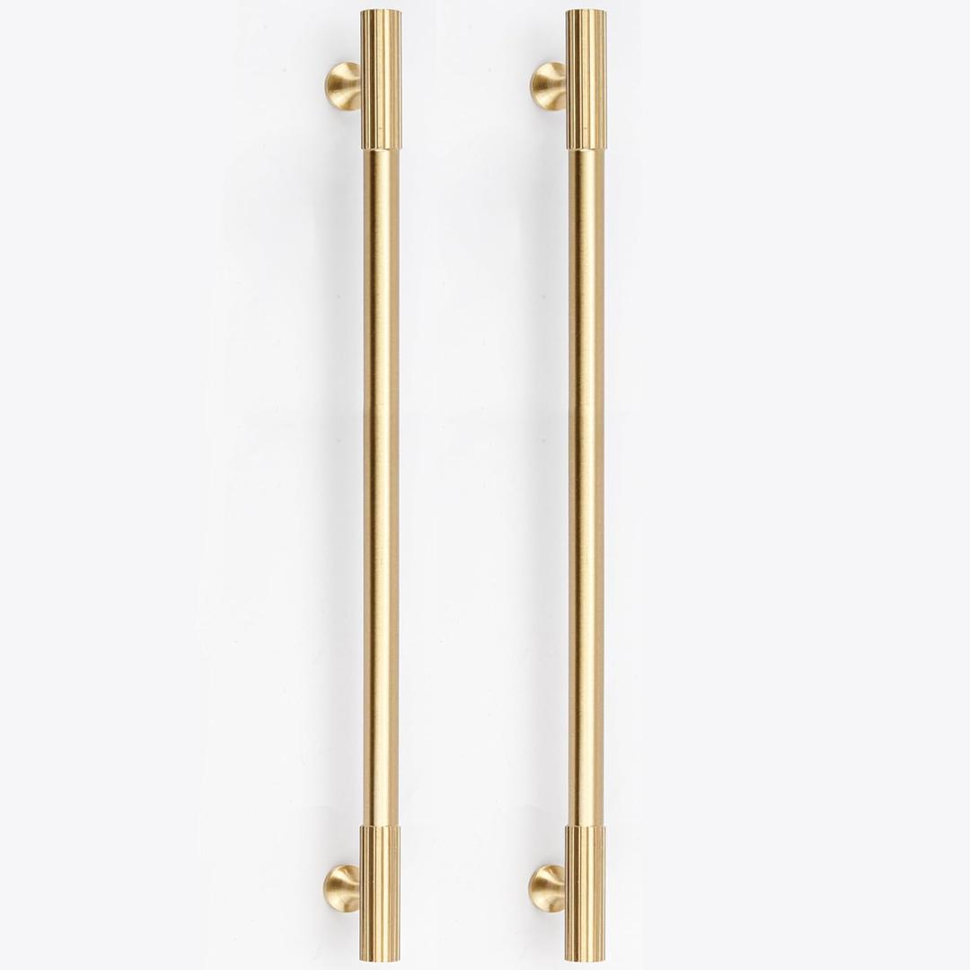 RZDEAL 2pcs Solid Brass Gold Cabinet Pulls, 10 Inch Hole Centers for Kitchen Cupboard Handles Modern Drawer Dresser Pulls Bathroom Brushed Brass Cabinet Pulls Wardrobe Door Handles