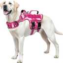 Dog Harness for Large Dogs Heavy Duty, No Pull Tactical Dog Harness with Molle System, Easy On and Off Service Dog Vest, Breathable Padded, Adjustable Reflective Pet Vest for Walking Hiking Training (L(Neck:18-24",Chest:25-36"),45-80 lbs, Pink Camo)
