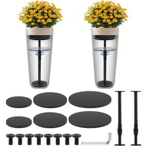 2 Pcs Adjustable Height Planter Inserts for Large Pots, 12-21" Rise Wooden Planter Fillers Risers for Inside Pots, Planter Lift Insert for Tall Square Round Taper Planter - 6" 8" 10" Base or Top