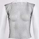 Women's Sexy Sheer Mesh Rhinestone Sleeveless Beach Cover Up Crop Top Shirts (S)