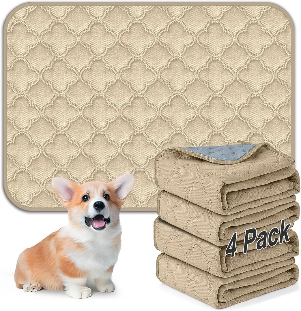 Washable Pee Pads for Dogs - 4 Pack Reusable Pee PadsWaterproof Puppy PadsPet Training PadsSuper Absorbent with Dog Paw Shape Non-Slip Backing (Cream, 18" X 24" - 4 Pack)