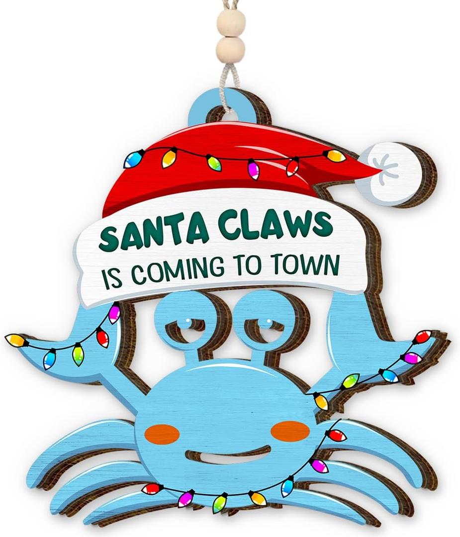 2025 Crab Ornaments for Christmas Tree, Unique Gifts for Friend Neighbor Coworker, Funny Animal Lover Gifts for Men Women, Wood Sea Animal Christmas Ornaments as Crab Decorations
