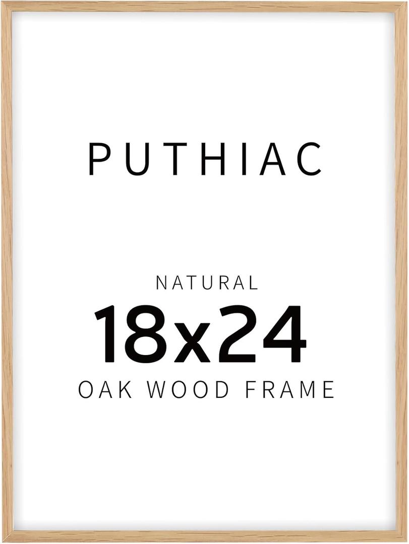 puthiac 18x24 Solid Oak Wood Picture Frame, 18 x 24 Poster Frames for Wall, Vertical or Horizontal, Plexi Front, 1 Pack, Natural Oak